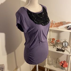 🍭 Purple Top with Black Beaded Detail Size Medium
